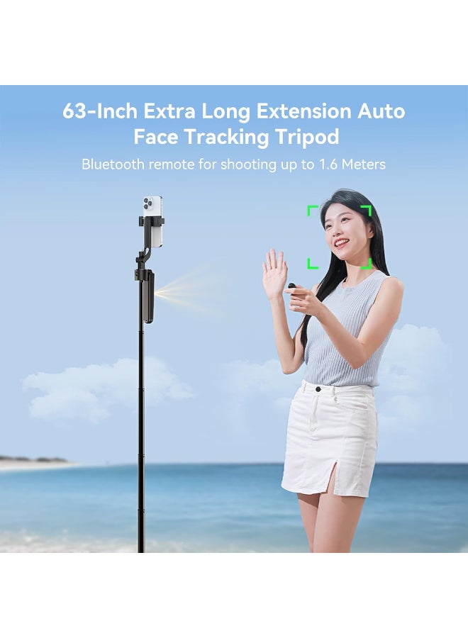 TELESIN 63" Smart Auto-Face Tracking Tripod with 360° Rotation, Remote & Gesture Control, No APP Needed, Compatible with Smartphone/Action Camera, Selfie Stick Tripod Stand for Video Live Streaming - Image 5